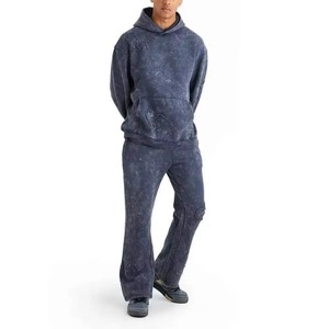 Ensemble sweat à capuche et pantalon de survêtement à fermeture éclair, 100% coton, coupe évasée, survêtement personnalisé avec impression en relief, délavage acide, meilleur prix - Product Image 6