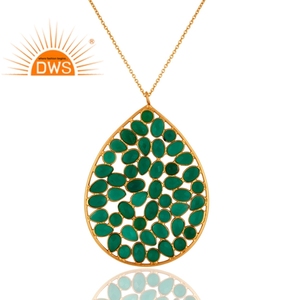 สร้อยคอจี้อัญมณีโอนิกซ์สีเขียวธรรมชาติชุบทอง18K ทันสมัยล่าสุดเครื่องประดับอัญมณีสีเขียว - Product Image 2