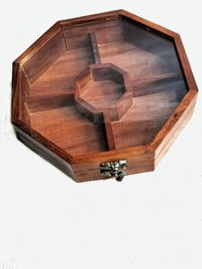 Handmade Large Size <b>Square</b> Wooden Dry Fruit Box 4 Compartment Spice & Food Storage Gift <b>Set</b> <b>Square</b> Shape - Product Image 2