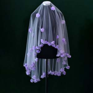 Voile de mariée Bridella M133, dentelle florale, broderie, tulle doux, ajustement confortable, appliques à nœuds perlés pour mariages et bals - Product Image 4