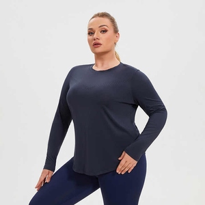 Women's Plus Size Loose Mesh Long Sleeve Integrated Knit Front Runners Quick-Dry Cross-Border T-<b>Shirt</b> <b>for</b> Yoga Casual Collarless - Product Image 5