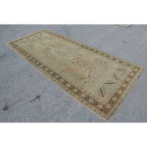 4.7x10.8 ft Turkish Rug, Vintage Large Rug, <b>Brown</b> White Floral <b>Wool</b> Rug - Product Image 2