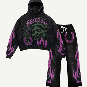 ชุดวอร์มมีฮู้ดไซส์ใหญ่สำหรับทุกเพศ ผ้าฝ้าย ลายพิมพ์ ลุคย้อนยุค ล้างสีแบบแอซิดวอช สำหรับฤดูหนาว - Product Image 1