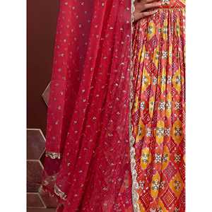 Astonishing Red Sequins Embroidery Chinon Silk Lehenga Choli for Wedding <b>Cocktail</b>/Reception Apparel Semi-Stitched Custom Size - Product Image 5