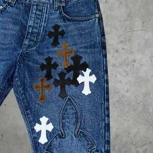 กางเกงยีนส์ผู้ชายทรงสลิมฟิต งานเพ้นท์มือ ดีไซน์ไฮสตรีท ผ้าฝ้ายทรงตรง ยีนส์เดนิมปานกลาง แต่งรอยขาด ขอบเอวยางยืด ไซส์พลัส - Product Image 5