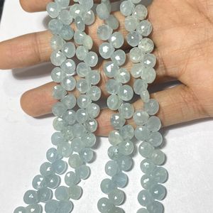 Cuentas de Briolette de taladro lateral con forma de corazón facetado de Aguamarina lechosa azul, cuentas de piedras preciosas calibradas de 7MM para uso en joyería - Product Image 6