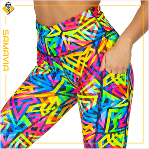 SAMAVIA Leggings actifs pour femmes taille haute Compression pantalons de Yoga serrés pour les entraînements de gymnastique course à pied sport Fit Triangle imprimer - Product Image 4