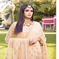 Setelan Chiffon Bordir Berat Semi-Jahit Asli Pakistan 3 Potong MI Creation Volume Nigar Multi-Warna