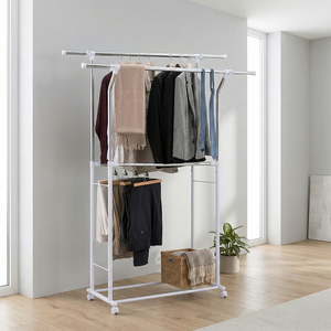 Bastidores de exhibición de ropa de metal doble OEM, organizador de eBay, fábrica del fabricante, artículos para el hogar, solución de almacenamiento de lavandería - Product Image 1