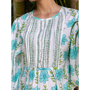 Vestido Midi de Algodón con Estampado Aloha - Vestido Casual con Mangas Abullonadas para Fiesta, Disponible en Tallas Grandes - Product Image 4