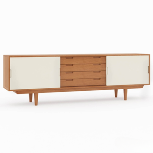 Aparador Grande Rústico de Madera de Teca Maciza con Puertas Corredizas Ajustables para Cocina, Sala de Estar, Comedor, Muebles de Almacenamiento - Product Image 3