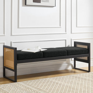 DreamCraft 56.7" Boucle Upholstered <b>Bench</b> PE Rattan Accent Armrest Versatile Ottoman <b>Entry</b> Bedroom Babies Kids Outdoor Warehouse - Product Image 1