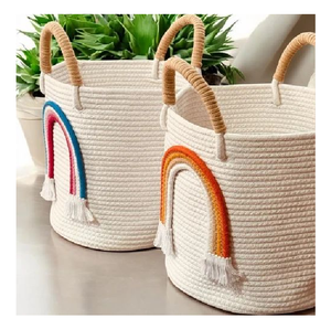 Best Quality <b>Round</b> Jute <b>Basket</b> White & Beige Storage <b>Basket</b> for Home Decor Jute Organizer Decorative and Multipurpose - Product Image 4