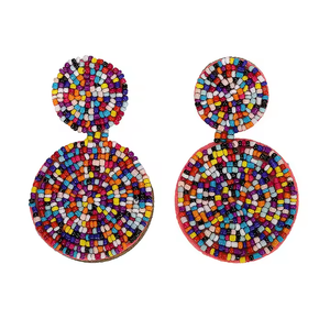 Pendientes coloridos hechos a mano con cuentas de semillas para mujer, diseño colgante de gota larga, accesorios de moda de fiesta de estilo clásico - Product Image 2