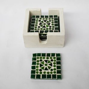 <b>Green</b> Glass Mosaic <b>Coaster</b> Set With Holder Cement Base Drink Cup Mat Tabletop Protection Dining Kitchenware Restaurant Bar - Product Image 1