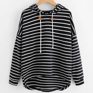 Sudadera con capucha informal de otoño para mujer, sudadera de poliéster suave con cordón elástico, jersey con logotipo frontal estampado a rayas - Product Image 5