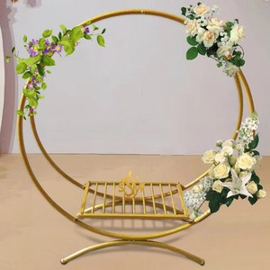 Arche à gâteau de couleur or forme ronde avec plaque en bois autre support de coupe de gâteau décoratif de mariage pour fleur de dîner romantique - Product Image 3
