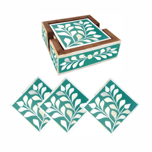 Posavasos de Alta Calidad Ecológicos con Incrustaciones de Hueso Cuadradas y Diseño de Hoja Negra para Decoración de Mesa, Tazas de Té, para el Hogar y Hoteles - Product Image 3