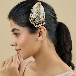 Broche de mariage pour femme, motif pompon plaqué Kundan, 32g, en laiton, alliage, ornée de cristaux et de strass, avec pierre principale - Product Image 1