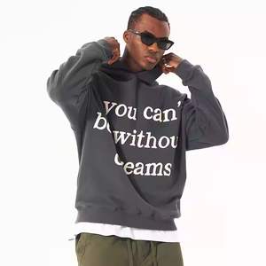 Sweat à capuche en polaire surdimensionné avec logo personnalisé pour hommes, sweat-shirt décontracté en coton chaud d'hiver à motif uni - Product Image 1