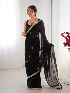 ATRUCTIVO ALGODÓN SUAVE TEJIDO JACQUARD BORDER SAREE BLUSA DESCOSTADA FIESTA DE BODA TRADICIONAL SECADO RÁPIDO PRECIO AL POR MAYOR ÉTNICO - Product Image 3