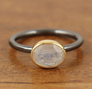 Anillo de Plata de Ley 925 para mujer a la moda, superventas, piedra lunar arcoíris, chapado en negro y amarillo para bodas y aniversarios - Product Image 4