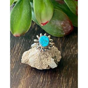 Navajo Handmade Kingman Turquoise & Sterling <b>Silver</b> <b>Statement</b> <b>Ring</b> Size 5.5 Gemstone Inlay with Natural Stone Everyday Wear - Product Image 1
