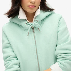 Sweat à capuche court zippé pour femme 100 % coton respirant anti-boulochage avec manches tombantes - Product Image 5