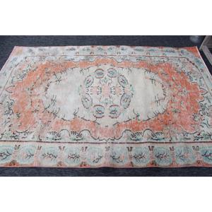 Tapis turc vintage, tapis de 5,2 x 8 pieds, tapis en laine à motifs floraux orange - Product Image 4
