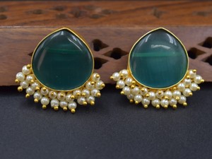 Pendientes de Latón de Moda, Fabricante y Proveedor de Pendientes de Moda, Pendientes Colgantes de Latón Chapado en Oro con Piedras - Product Image 5