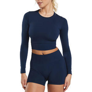 Sujetador deportivo y pantalones cortos sin costuras de la mejor calidad para ropa de Yoga personalizada, conjunto de Yoga transpirable ajustado - Product Image 1