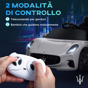 AIYAPLAY 12V Maserati Gran Turismo Folgore Coche para niños con control remoto, edad 3-5 años, gris - Product Image 5