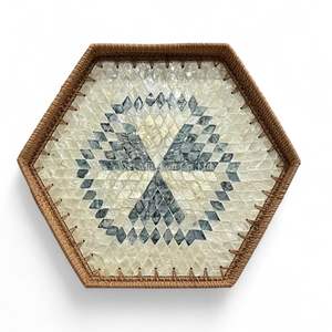 ถาดหวายทำมือ ฝังมุก ถาดตกแต่ง เป็นมิตรกับสิ่งแวดล้อม ฝังเปลือกหอยธรรมชาติ สำหรับใช้ในบ้านและห้องครัว - Product Image 2