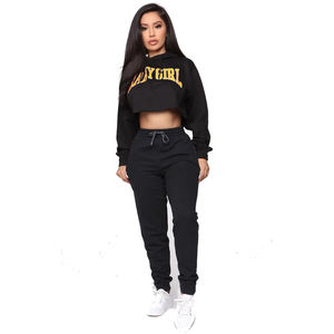 Ensemble de survêtement unisexe en coton anti-rétrécissement pour femme, grande taille, avec logo personnalisé, haut court, vente chaude, couleur unie, vente en gros de vêtements d'hiver - Product Image 1