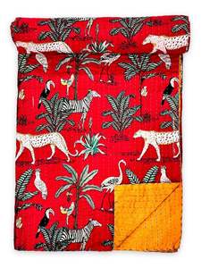 Juego de Edredón Reversible Tradicional Jodhpuri Ecológico de Calidad, Estampado Multicolor, Suave, Tamaño 90 x 108 Pulgadas, Base Roja - Product Image 2