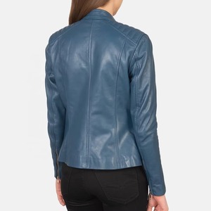 Cremallera País Azul Otoño e Invierno Mujer Color sólido Delgado PU Chaqueta de cuero Moda Stand Collar Cuero Estilo corto Chaqueta - Product Image 2