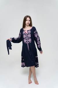 Vestido maxi de manga corta bordado para mujer 100% algodón cintura natural tejido lavable informal - Product Image 5