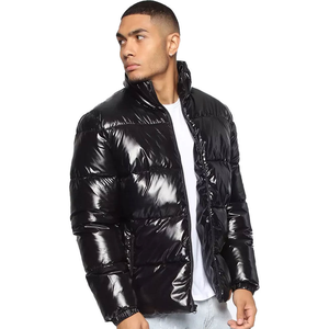 High Shine <b>Black</b> Hooded Puffer Jacket Unisex Warm Lightweight Bubble Winter Coat Streetwear Zipper Outerwear Waterproof - Product Image 1