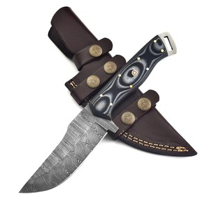 Cuchillo de Caza y Utilidad de Hoja Fija de Acero de Damasco Hecho a Medida, Mango de Micarta, OEM, Hoja Completa, Cuchillo de Desollado y Supervivencia con Funda - Product Image 3