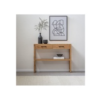 Table console rectangulaire moderne avec plateau en bois d'acacia massif et structure en métal laiton linéaire pour des espaces de décoration intérieure ou de bureau époustouflants