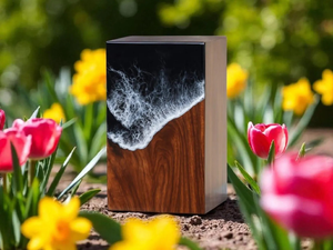 Ocean Wave Wooden Cremation Urn Handcrafted Resin Art <b>Memorial</b> <b>Keepsake</b> Decorative Cremation Urn for Ashes - Product Image 4