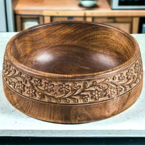 Bol à salade en bois d'acacia naturel poli, écologique, style américain, capacité >10L, pour usage domestique et cadeaux – Art indien exotique - Product Image 4