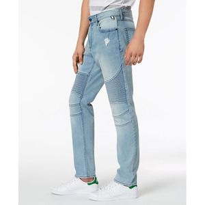 กางเกงยีนส์ทรงสลิมฟิตผ้ายืดแบบขาดๆ สไตล์โมโต ยี่ห้ออเมริกันแร็ก สำหรับผู้ชาย เอวสูง สีน้ำเงิน ไซส์ 31x32 ผ้าเดนิมถัก ทรงตรงแบบดินสอ มีสีสัน - Product Image 3