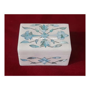 Style de luxe naturel blanc marbre bleu nacre incrusté boîte de rangement de bijoux pour la maison décorative et anneau boîte douée - Product Image 1