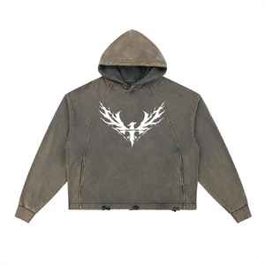 Sweat à capuche pour homme rétro tendance en molleton lourd délavé à l'acide, effet vieilli, délavé au soleil, craquelé, usé, vintage - Product Image 2