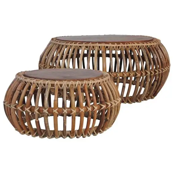 Zwei-teiliges Set Bambus-Rattan-Tische Hausdekoration gute Qualität umweltfreundlich Hausdekoration Holz-Rattan-Möbel