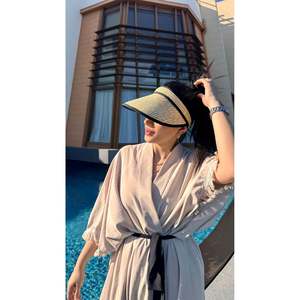 Chapeau Visière en Paille Beige Original avec Protection Solaire pour la Plage et l'Usage Quotidien HSR2106 - beige2106 - Product Image 4