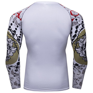 Venta caliente O-cuello de manga personalizada Impreso de secado rápido Transpirable Compresión Fit Rash Guards para hombres UPF50 en venta - Product Image 5