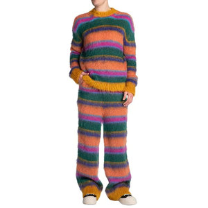 LeBo Wholesale Custom Men Loose Straight Leg Knit Mohair <b>Sweater</b> Pants Striped Drawstring Fuzzy Mohair Sweatpants - Product Image 6