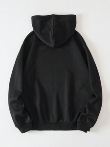 Unisex Winter 100% Cotton <b>Fleece</b> Hoodies Custom Made <b>Black</b> Rhinestone Letter Design Heavyweight High Street - Product Image 2